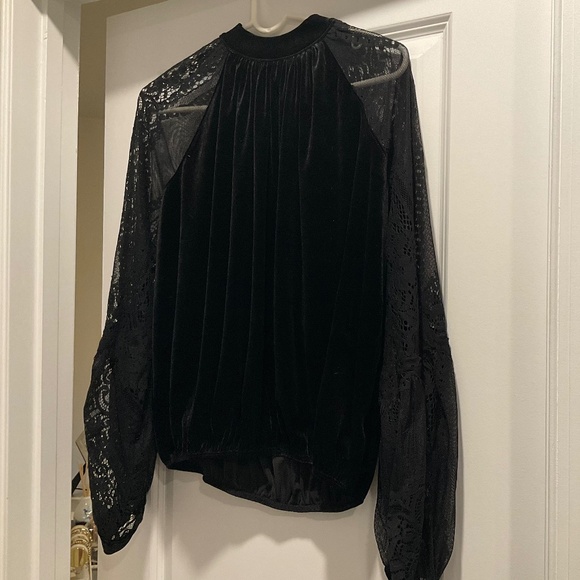 Free People Velvet Bodice Lace Sleeves Shirt - Picture 1 of 5